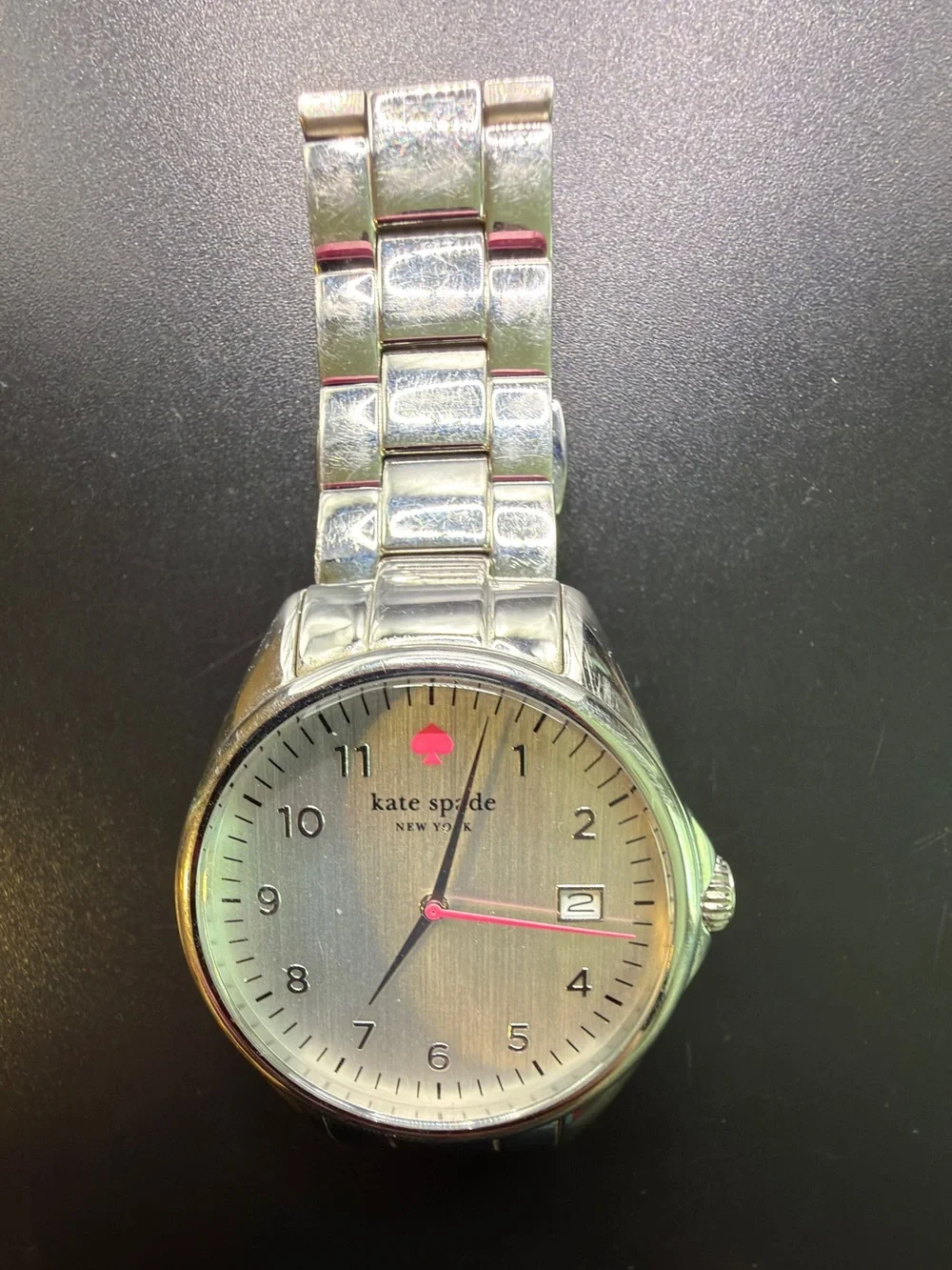 KATE SPADE SEAPORT GRAND SILVER DIAL STAINLESS STEEL WATCH DESIGNER STATEMENT